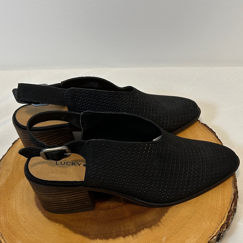 Lucky Brand Lideton Slingback Shooties Black Perforated boho-chic‎ Women’s 7.5